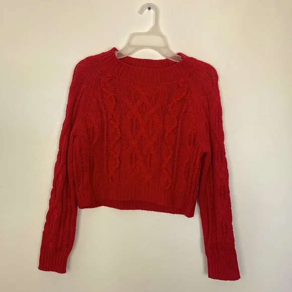 HARPER Chunky Cable Kit Cropped Sweater Red Size S - Picture 1 of 10